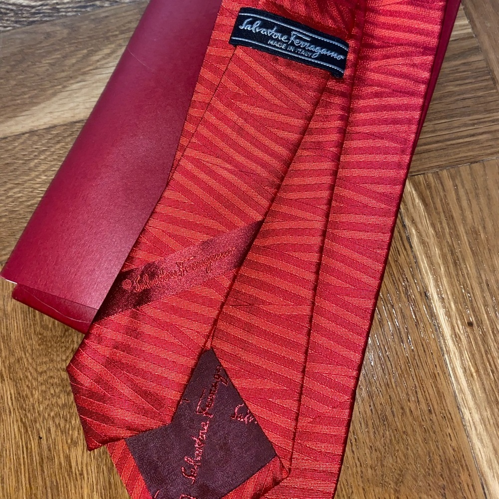 Authentic Red Ferragamo Tie with Box